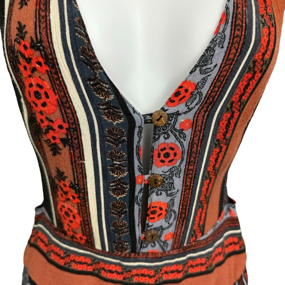 Free People Jumpsuit Womens Size 2 Plunge Neckline Boho 70s Festival - Picture 7 of 15